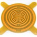 May include: A yellow circular printed circuit board with a concentric circle pattern in orange. The board has four arms extending from the circle, each with a hole at the end.