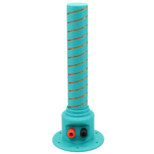 May include: A turquoise blue and brown coil antenna with two wire terminals. The antenna is designed for use with a radio transmitter or receiver.