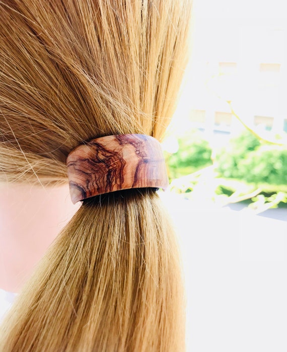 Wood Hair Tie Ponytail Holder Olive Cuff 50