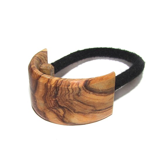 Wood Hair Tie Ponytail Holder Olive Cuff Image 0