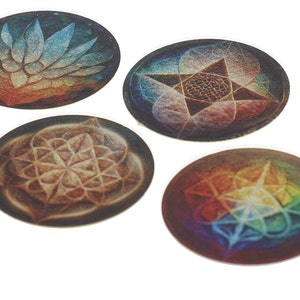18 pointed Tesseract sacred geometry radionics disc set of 4 with sacred geometry healing patterns