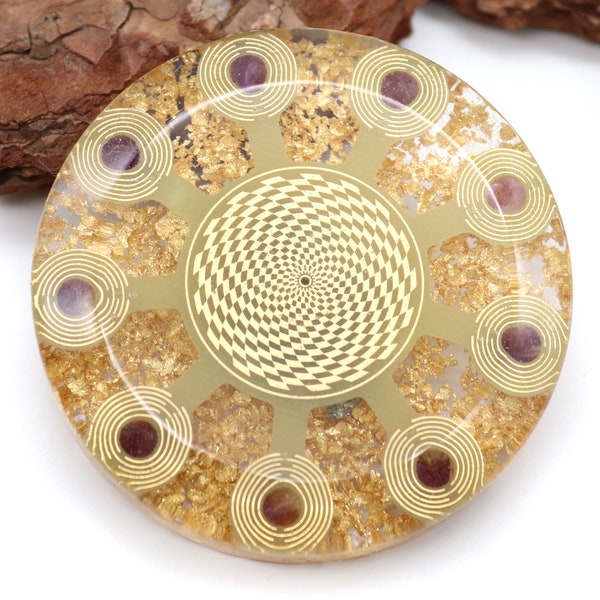 Crystal grid EMF protection orgone energy disc with Lakhovsky MWO and scalar wave vortex antenna, orgone charging disc