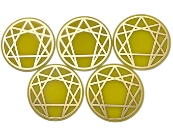 Set di 5 dischi placcati in oro dell'Enneagramma, dischi di geometria sacra dell'Enneagramma