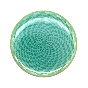 May include: A round, green disc with a swirling, checkered pattern. The disc has a glossy finish and a subtle sparkle.