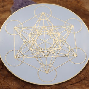 Mini altar metatron crystal grid plate, metatron sacred geometry, gold plated coaster