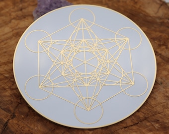 Mini altar metatron crystal grid plate, metatron sacred geometry, gold plated coaster