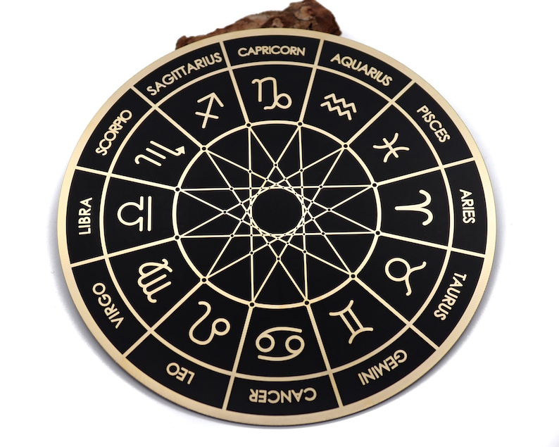 Zodiac wheel gold plated disc wicca decor astrology gifts Etsy
