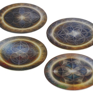 18 pointed Tesseract sacred geometry radionics disc set of 4 with divine healing patterns