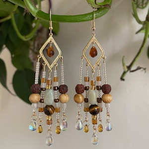 Gold and Amber Earthy Boho Chandelier Earrings - &quot;color of your energy&quot;