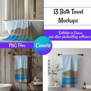 Bath Towel Mockups Canva Background Mock Ups Bundle, Bathroom Photo Overlay Styled Display, Large High Quality PNG Instant Download