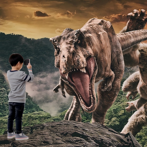 Dinosaur T-Rex Background Backdrop for Photographers,  Gorilla Tyrannosaurus Digital Downloads for Photoshop, Printable Photo Backdrop