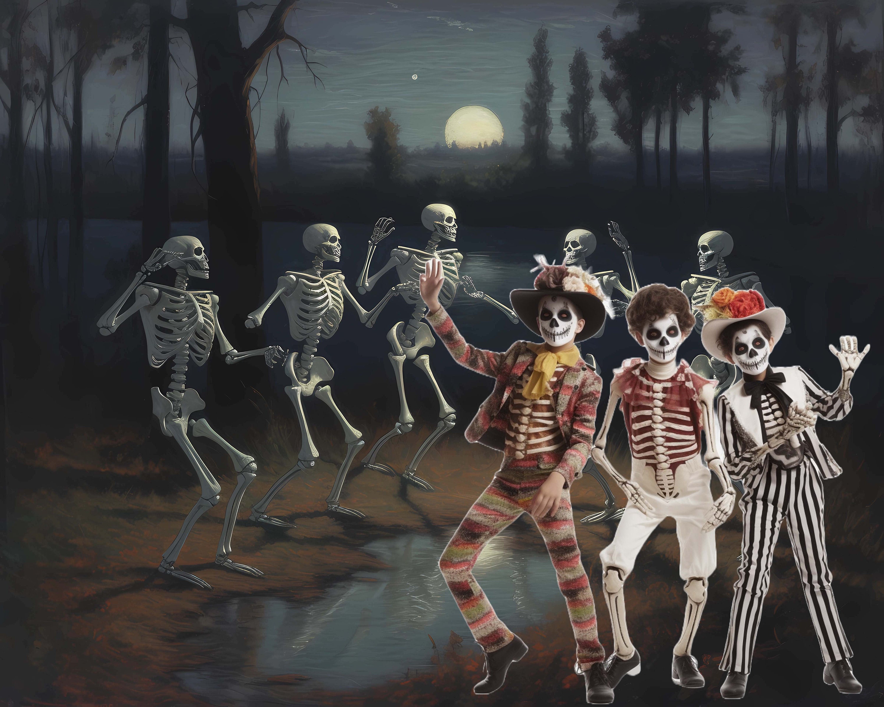 Skeleton Strip Dancing Skeletons Halloween Theme Background Backdrop Photography ...