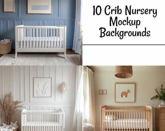 Nursery Crib Mockup Background Child room Interior Backdrop Minimalistic Photoshop Artwork on Wall Baby Shower Backdrop Pregnancy Mockup