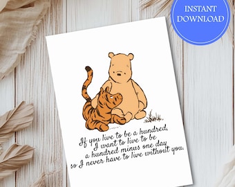 Winnie the Pooh Instant Download Card, Classic Tigger Digital Foldable Greeting Card, 5 x 7 Printable, Anniversary Valentine's day Love