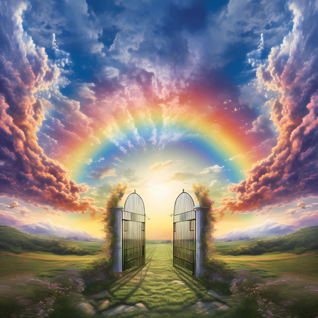 Pet Heaven Pet Loss Memorial Background Backdrop , Fields Rainbow