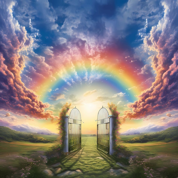 Pet Heaven Pet Loss Memorial Background Backdrop Fields Rainbow