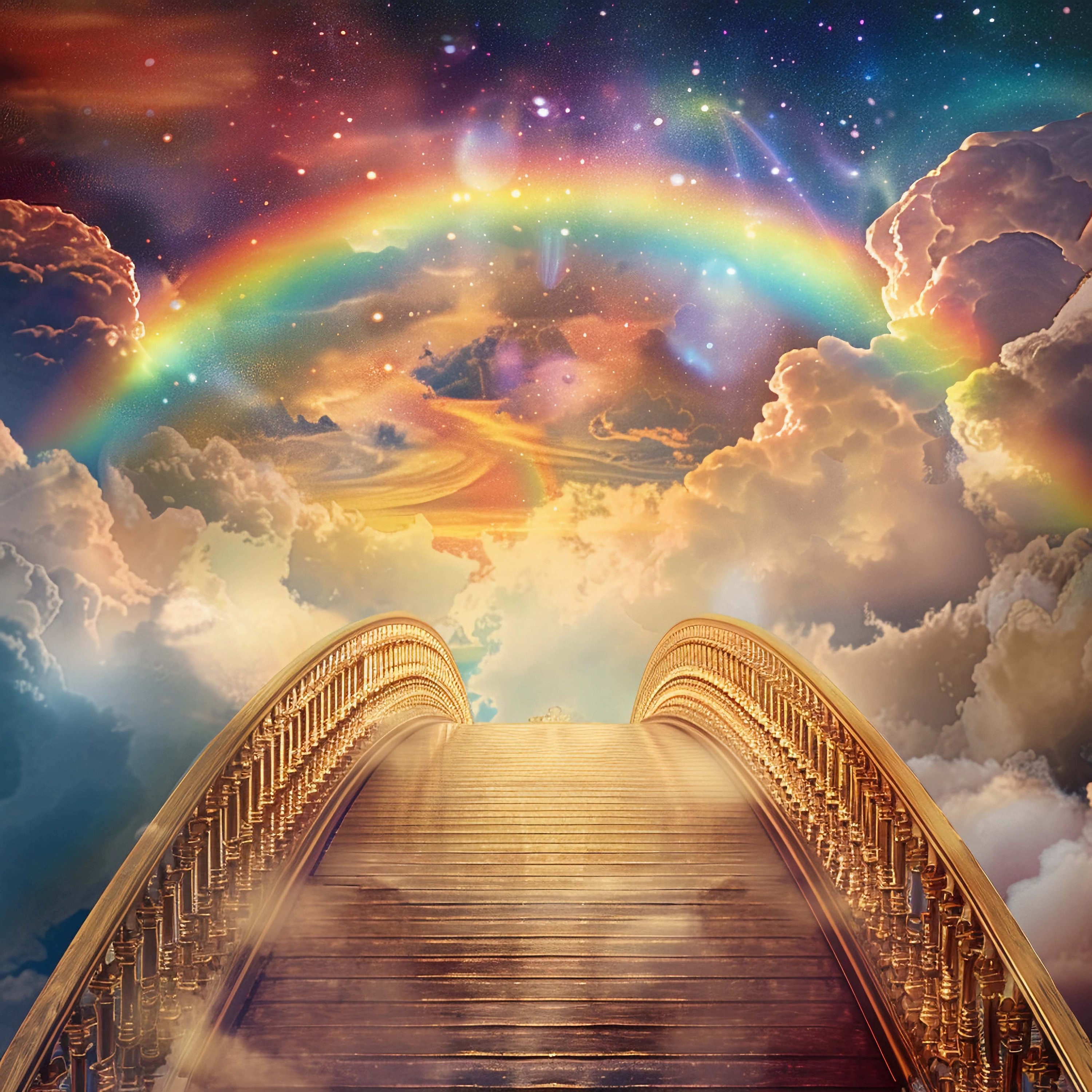 6 Golden Rainbow Bridge Memorial Background Backdrop, 8 Wings & 4