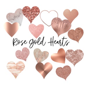 Roségouden hart clipart, roze, roségouden harten, glitter, folie, metaal, marmer, commercieel gebruik, plakboekpapier