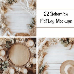 Boho Flat lay Bundle,22 Bohemian Chic Product Mockup Background, Flatlay Digital Styled Display,Backdrop, Organic Neutral Minimalist