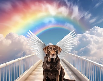 Rainbow White Bridge Clouds Angel Wings Pet Loss Memorial Background Backdrop, Sympathy Dog Cat Digital Downloads, 5 White Wings Included