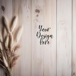 2 Boho Pampas Grass Mockup Background Bundle, Mesa de madeira Plano de fundo Boho Digital Styled Display, Convites Vestuário Papelaria