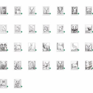 May include: A set of 36 black and white illustrations of various animals, including a bear, a deer, a wolf, a fox, a rabbit, a squirrel, a bird, and a raccoon. The illustrations are drawn in a realistic style and are perfect for coloring or use in craft projects.