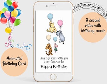 Animated Winnie the Pooh Birthday Card Musical E-card Video Digital Happy Birthday Electronic Winnie Instant Download Phone Social Media