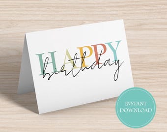 Birthday Instant Download Card Simple Colorful Birthday Digital Foldable Greeting Card 5X7 Printable Minimalistic Birthday Text Digital Card
