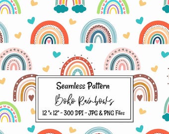 Boho Rainbow Seamless Pattern Colorful Rainbow Digital Paper Birthday Rainbow All over Print Pattern Digital Download Nursery Rainbow