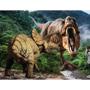Dinosaur T-Rex Background Backdrop for Photographers,  Triceratops Tyrannosaurus Digital Downloads for Photoshop, Printable Photo Backdrop