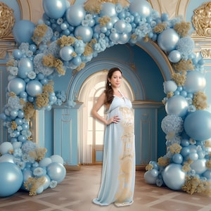 4 Baby Blue & Gold Glitter Balloons Background Backdrop for Photography, Baby Shower Birthday Ornate Castle Digital Downloads , Photoshop