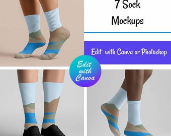 Sock Mockups AOP All Over Print Sock Background Bundle, Styled Display, Canva Photoshop POD, Design tool, PNG Sock Backdrops Easy