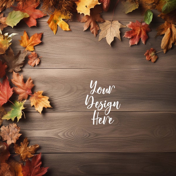 5 Autumn Leaves Product Background Bundle, Wood Table Flat Lay Mockup Digital Styled Display, Fall Stock Photography Halloween Thanksgiving