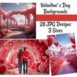 Valentine's day Background Backdrop Bundle, 28  Love Balloon Floral Wedding Digital Downloads, Hearts Romantic Red Pink Maternity Studio