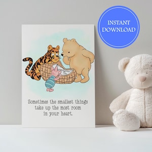 Winnie the Pooh Classic New Baby Card Instant Download Baby Shower Card Digital Foldable Greeting Card 5 x 7 Printable Thank you Welcome