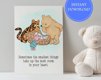 Winnie the Pooh Classic New Baby Card Instant Download Baby Shower Card Digital Foldable Greeting Card 5 x 7 Printable Thank you Welcome