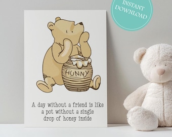Winnie the Pooh Classic Instant Download Card Digital Foldable Greeting Card, 5 x 7 Printable Pooh Bear Friendship Missing You Birthday