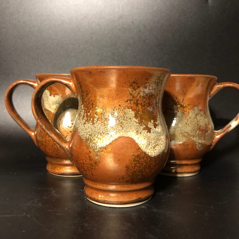 Copper Kettle Coffee Mugs Penny Bronze Glaze With White Etsy
