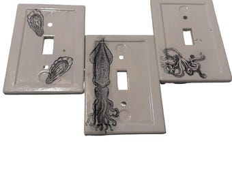 Handmade Ceramic Coastal Light Switch Plate - Oyster, Squid or Octopus Design | Chesapeake Bay Inspired | Supports Conservation