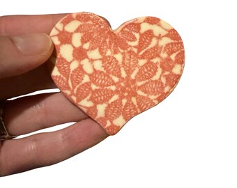 Handmade Red Lace Heart Magnet: Ceramic Love Gift (2") - Sold Individually