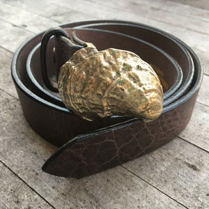 The Waterman Brown Glazed Leather Belt With Brass Oyster Buckle