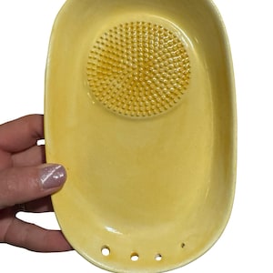 Yellow Glaze Handmade Ceramic Garlic Grater and Herb Stripper Plate, 6” x 4” Rectangular Pottery Kitchen Tool