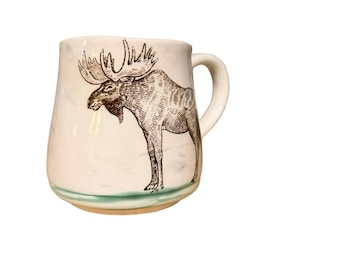 Moose hand painted ceramic stoneware pottery coffee mug -  16oz large coffee cup