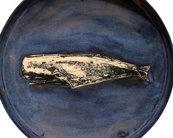 Hand-Painted Moby Dick Whale Plate: 11" Decorative Stoneware