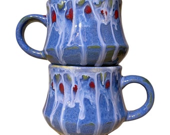 Cornflower blue send in the clowns mug - hand painted ceramic pottery - sold individually - 14oz