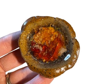 Fire Fairy Ceramic Ring Dish: Red Orange Stained Glass Center