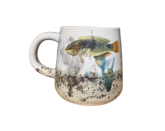 Handmade Pumpkinseed Sunfish Ceramic Art Mug | 16 oz Coffee Cup | Fishing Gift | Nature Lover Pottery