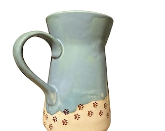 Puppy Paw Prints Mug: Beach Ocean Waves Ceramic Coffee Cup