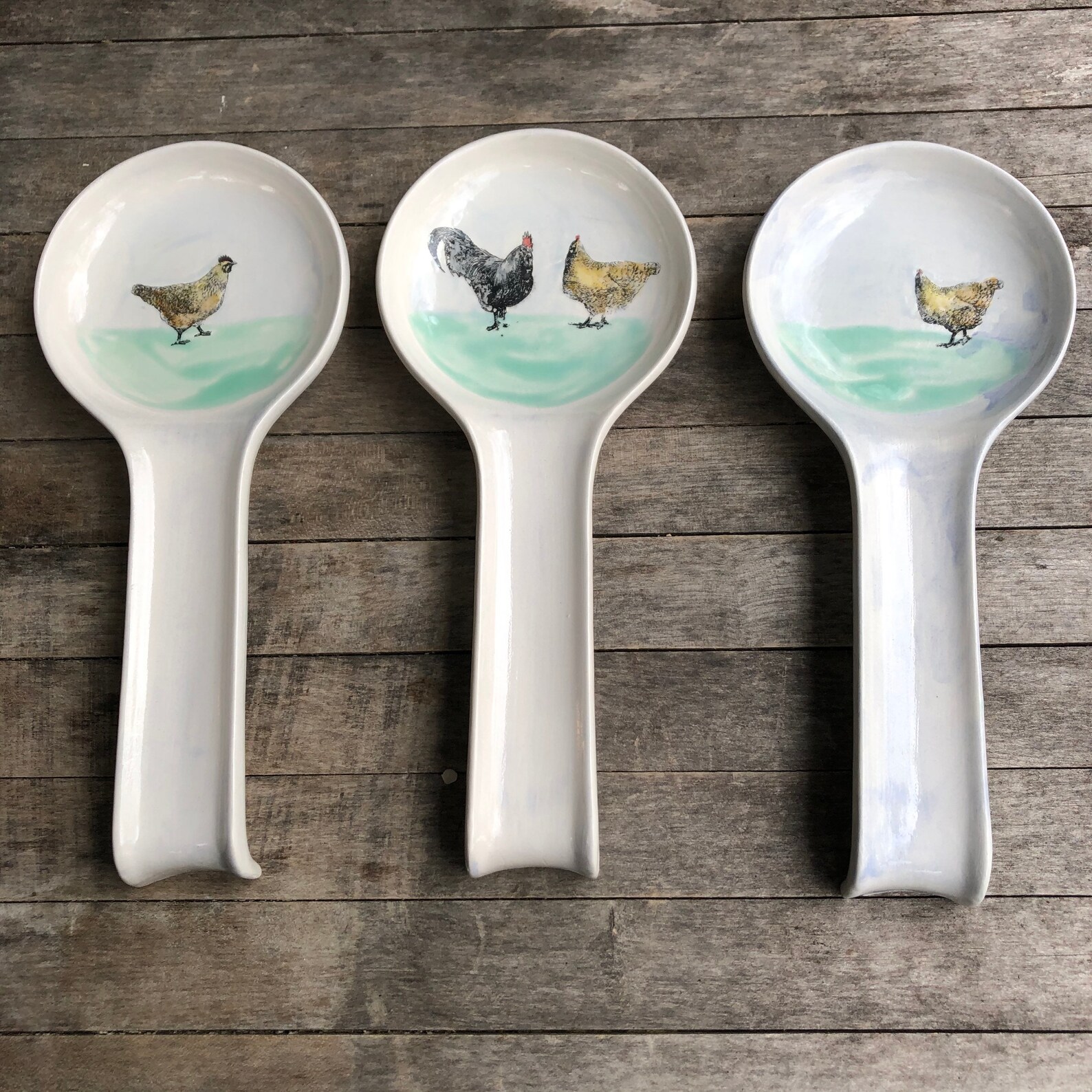 Large hand painted ceramic spoon rests farm yard theme with Etsy