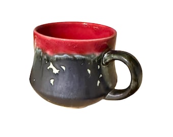 Witches brew little drop of poison - Red blood brew in a creepy black cauldron - 14oz artisan glazed ceramic pottery
